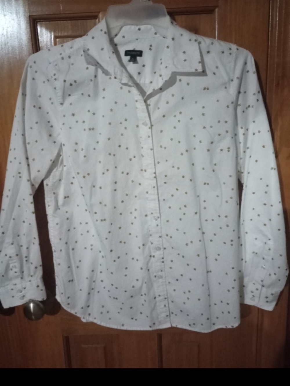 Talbots White Button-Up Shirt with Gold Star Print